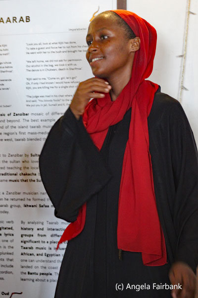 woman in black and red