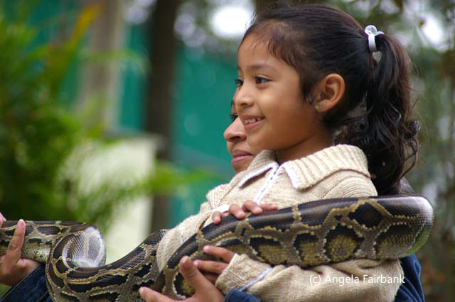 girl in white holding large snake 2