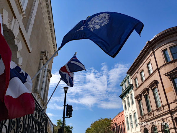 flags waving on street