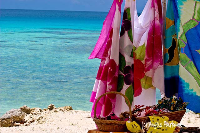 Pareos hanging in the sun, Rangiroa, French Polynesia, copyright Angela Fairbank